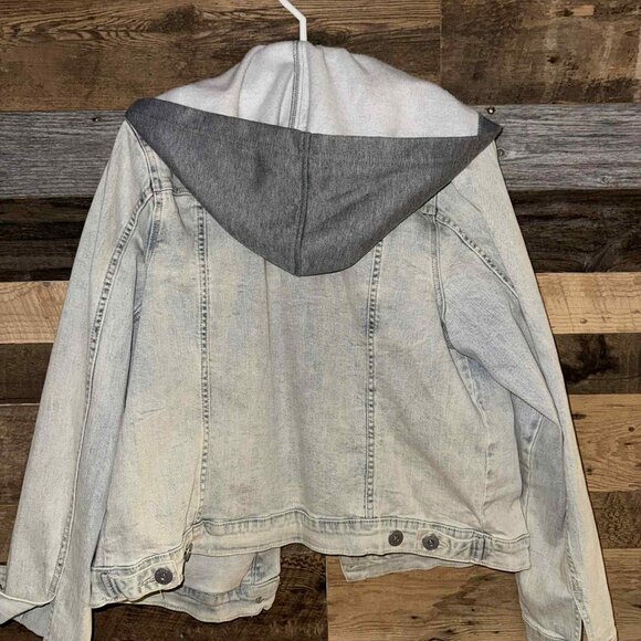 TORRID LIGHT WASH JEAN JACKET WITH TERRY HOOD - Picture 2 of 6